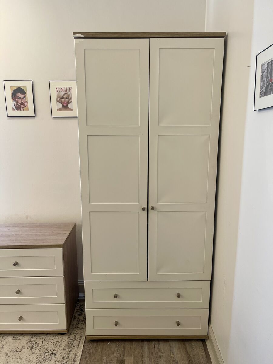 Wardrobe + 6 Drawer Dresser Set - White &  Oak