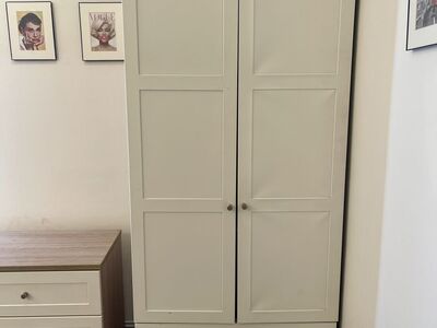 Wardrobe + 6 Drawer Dresser Set - White & Oak
