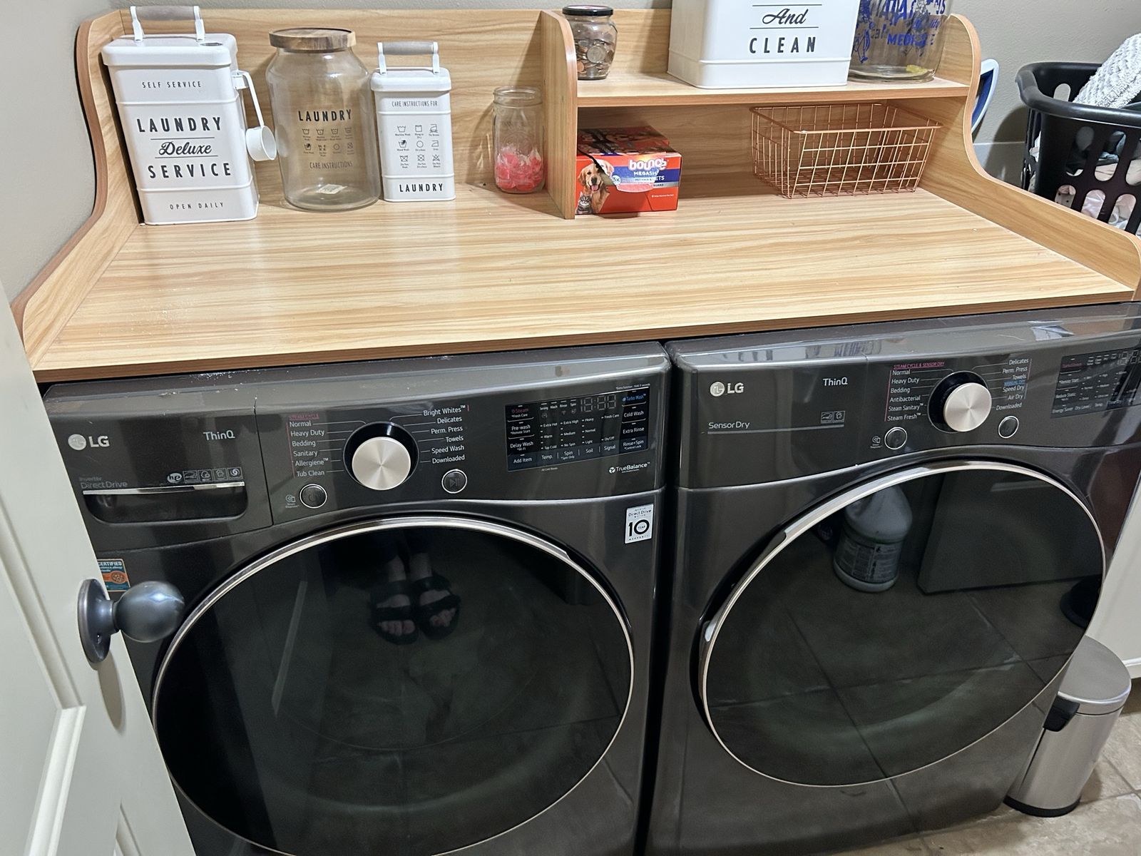 LG front load washer and dryer set.