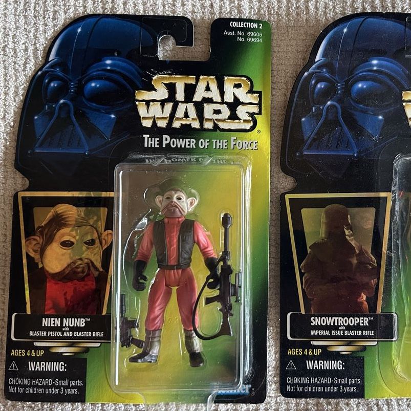 90’s Star Wars Power of the Force Nien Nunb w/ Blaster Pistol & Blaster Rifle Action Figures Kenner 1997 Brand New Sealed