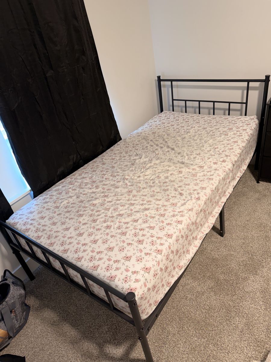 Twin bed frame and mattress