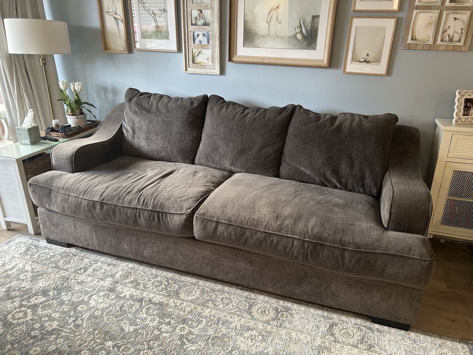 Comfortable Dark Gray Fabric Sofa Couch - 4 Seater, Plush Cushions