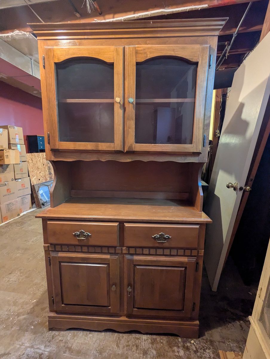 Vintage Solid Maple 2-Piece Buffet and China Hutch