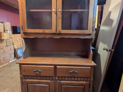 Vintage Solid Maple 2-Piece Buffet and China Hutch