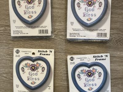 NeedleMagic God Bless Stitch 'N Frame Counted Cross Stitch Kit - Heart Frame (4 Kits)