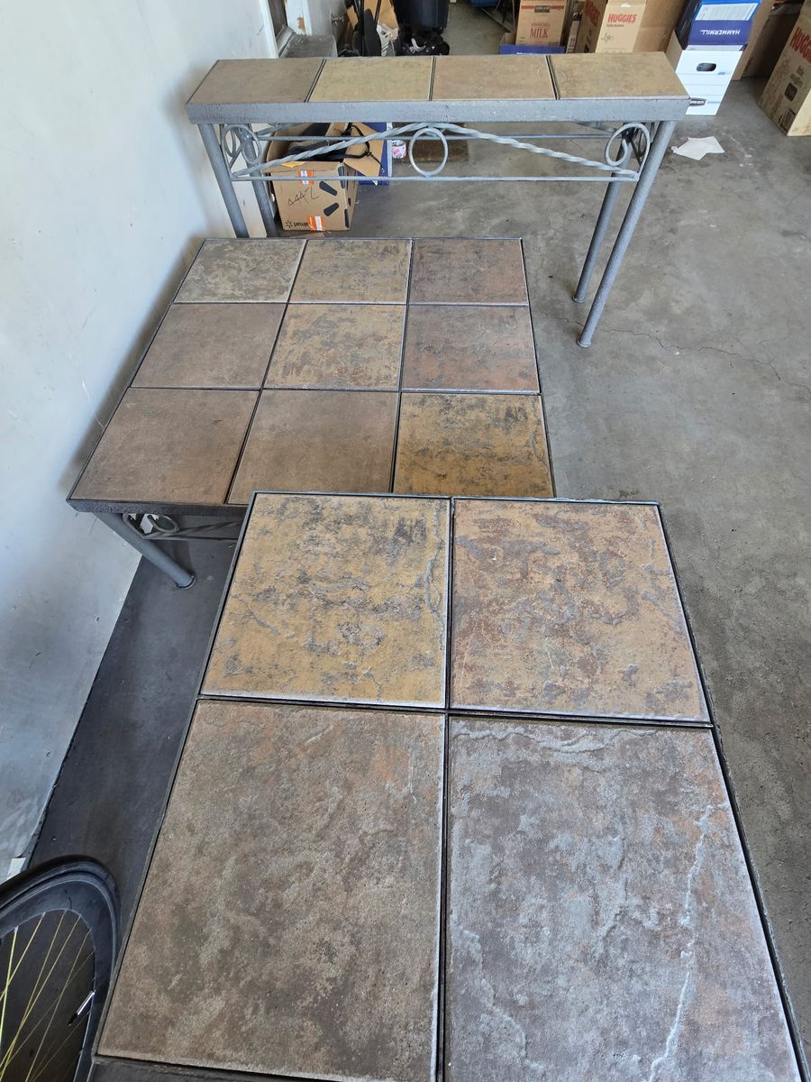Metal and tile coffee, end and console tables