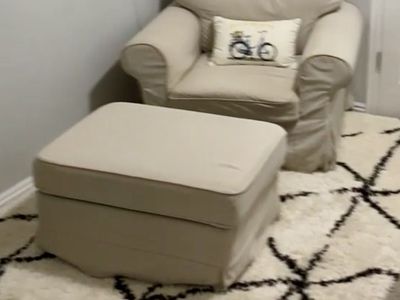 Cozy Beige Armchair & Ottoman Set - Comfortable Seating for Living Room/Nursery