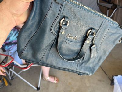 Coach Dark Teal Blue Leather Satchel Handbag Crossbody Bag with Silver Hardware