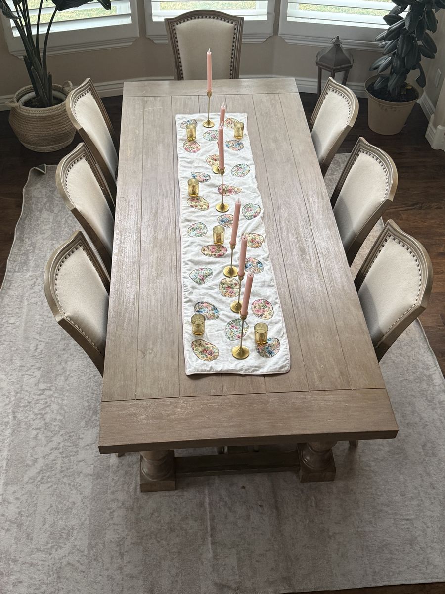 Dining room table & 7 upholstered chairs