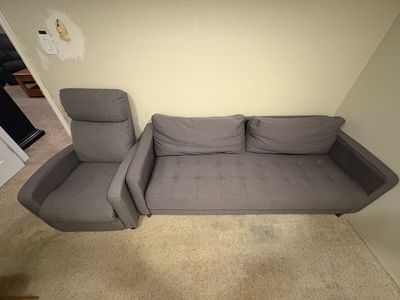 Gray Upholstered Sofa and Recliner