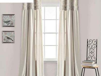 New! Lush Decor Lydia Ruffle Light Filtering Window Curtain Panels Pair 40" W x 95" L Neutral - Beige Curtains for Bedroom - Coq
