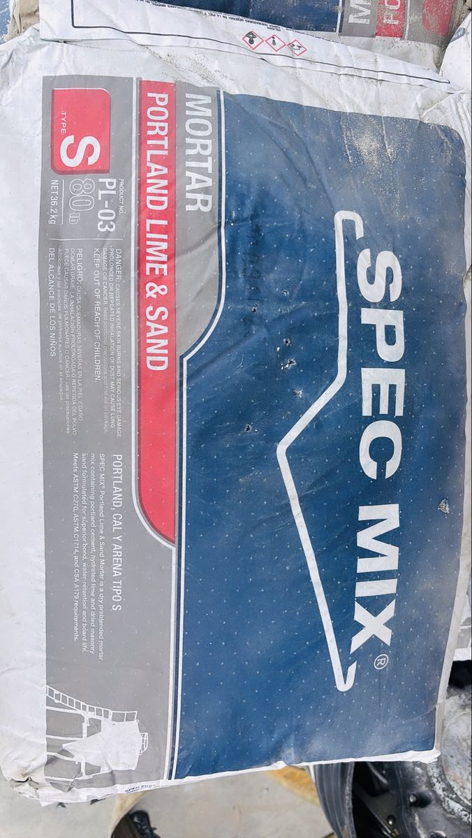 SPEC MIX PL-03 Type S Mortar Mix 80lb Bag - Portland, Lime & Sand for Masonry Projects