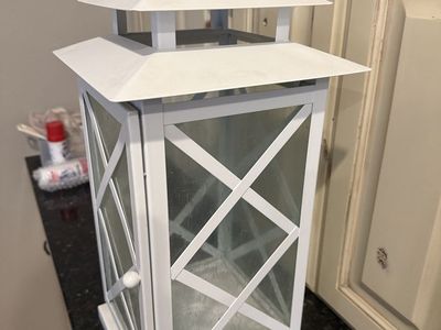 White Metal Decorative Candle Lantern with Glass Panels