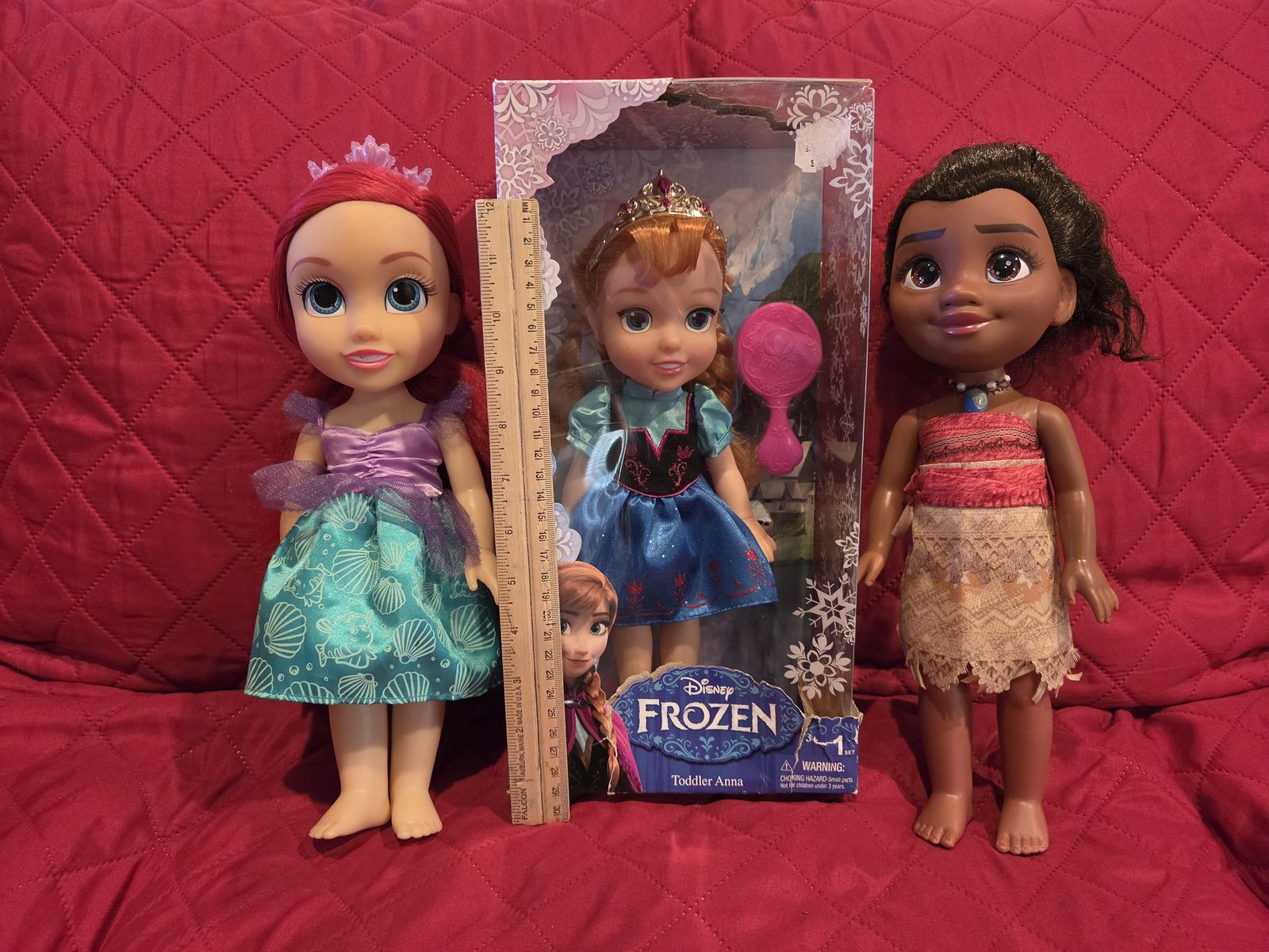 Lot of 3 Disney Dolls:  Ariel, Anna, Moana