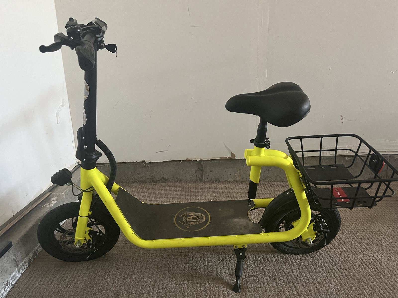 Electric Scooter with basket Yellow