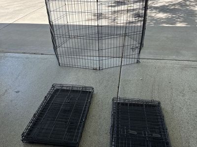 Dog Crate & Playpen Bundle: 30" & 24" Folding Wire Crates + 8-Panel Exercise Pen
