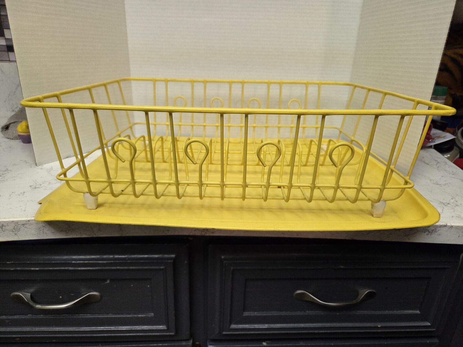 Vintage Rubber Coated Wire Dish Rack In Sink Yellow DryingDrain Kitchen