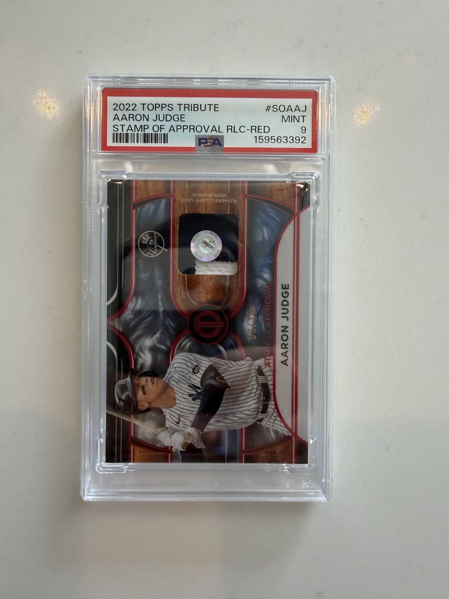 2022 Topps Tribute Aaron Judge Stamp of Approval RLC-Red PSA 9 Mint Baseball Card