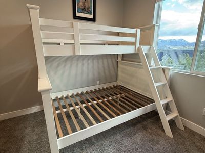 White Solid Wood Twin Over Full Bunk Bed with Ladder & Guard Rail