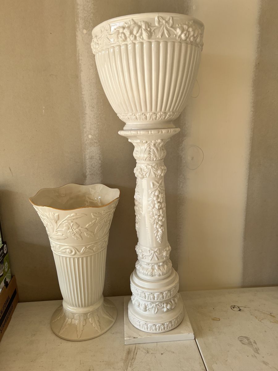 Vintage Ceramic Pot On a Pedestal and Large Ceramic Vase