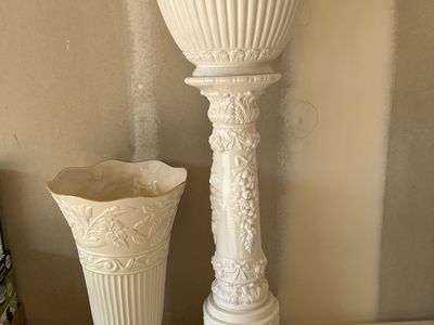 Vintage Ceramic Pot On a Pedestal and Large Ceramic Vase