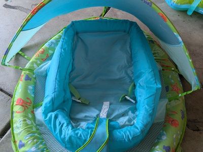 Inflatable Baby Spring Float with Sun Canopy - Blue Green Ocean Print