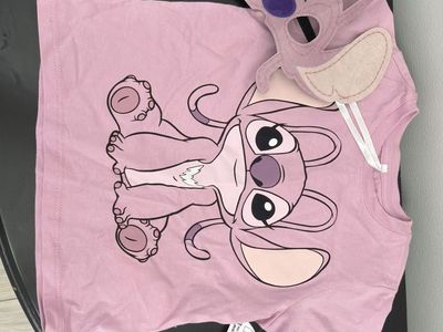 Disney Lilo & Stitch Angel Pink T-Shirt & Mask Set - Girls' Size 4-5Y, NWT
