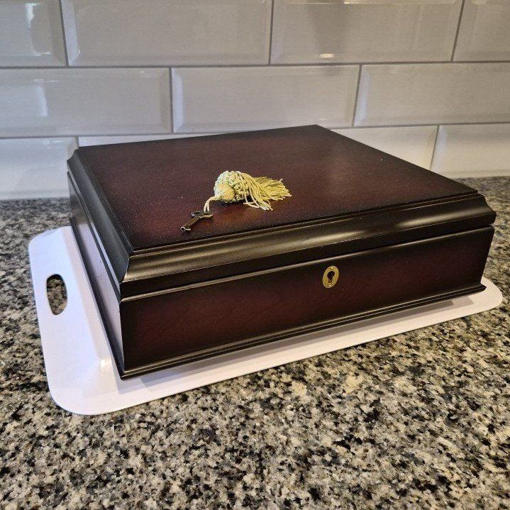 Wooden Storage Box with Keys and Tassel