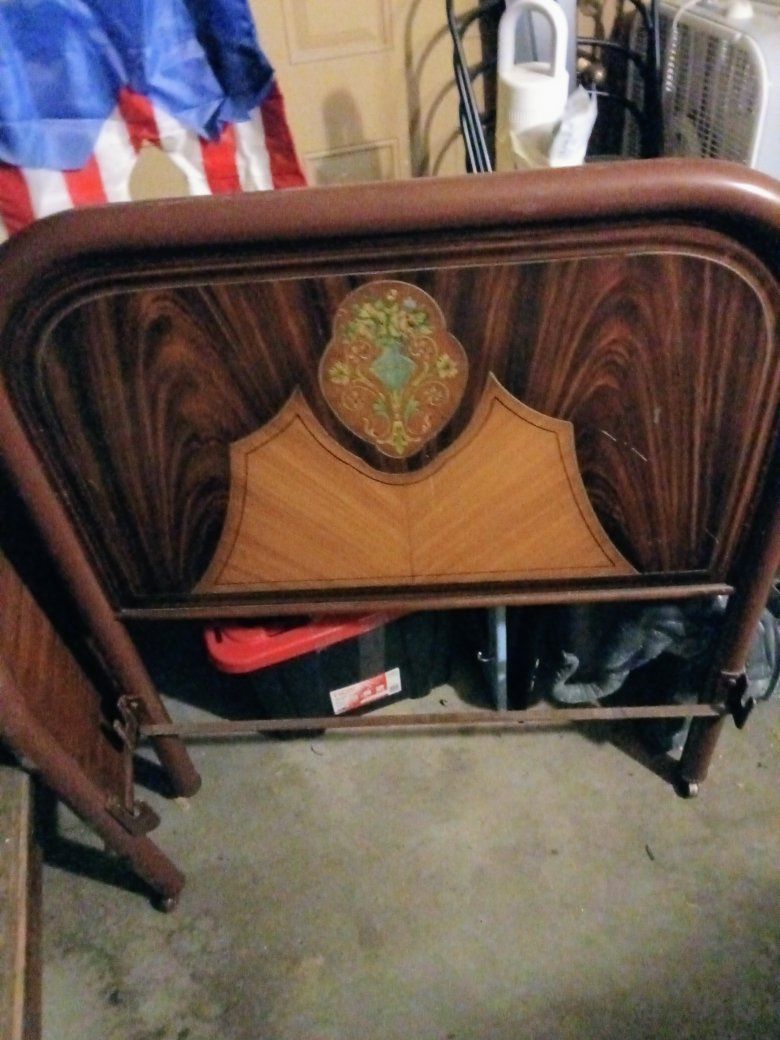 Vintage Wooden twin bed frame with Decorative Inlay