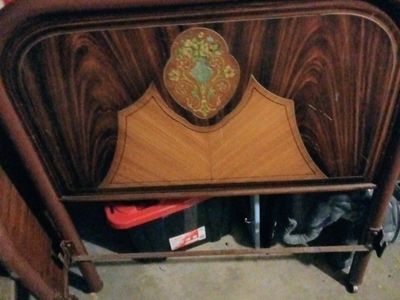 Vintage Wooden twin bed frame with Decorative Inlay