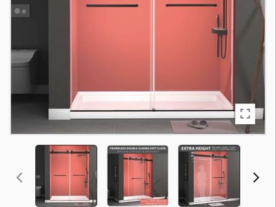 GETPRO 68-72" W x 79" H Frameless Double Sliding Shower Door 3/8" Clear Tempered Glass Matt Black