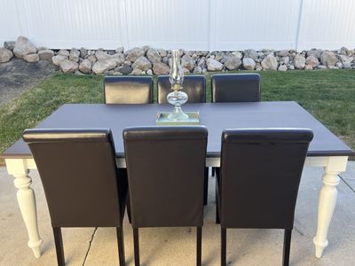 Large dining room table and six chairs