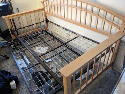 Daybed Frame Twin Size Wood and Metal Slatted Trundle Guest Bed No Mattress Included