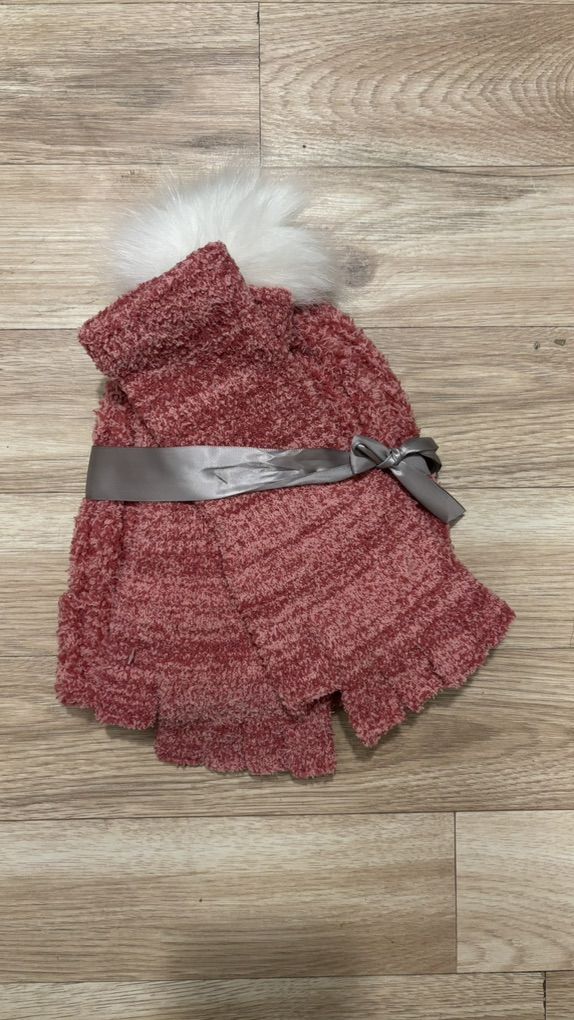 Hat Gloves Set- 2-Piece Womens OS Pink Fur Pom Pom