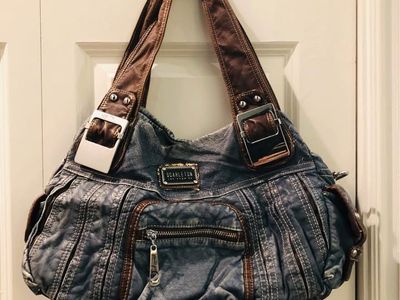 Scarleton Washed Denim & Brown Faux Leather Hobo Bag with Pockets