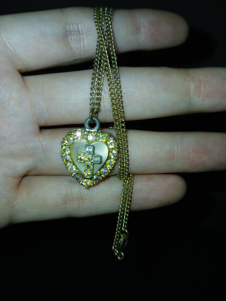 Heart and Cross Rhinestone Pendant Necklace