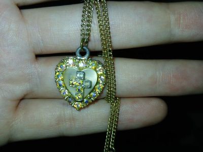 Heart and Cross Rhinestone Pendant Necklace