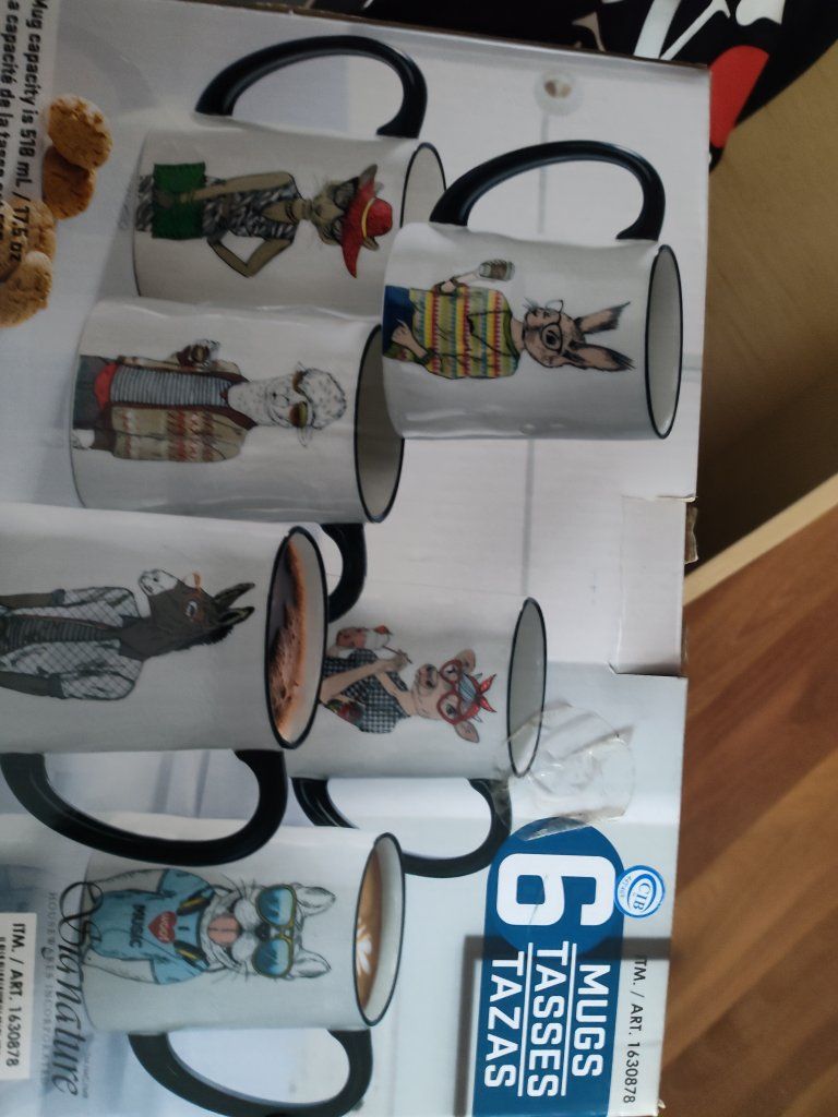 Signature Housewares 17.5oz Animal Print Coffee Mugs Set of 6 - White/Black,