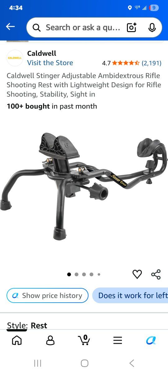 Caldwell Stinger Adjustable Ambidextrous Rifle Shooting Rest - Lightweight & Stable for Target Practice