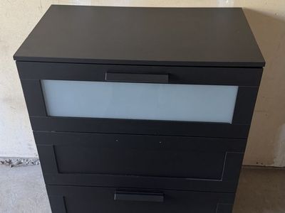 Black 3-Drawer Chest with Frosted Glass Top Drawer - 31.5" H x 31.5" W x 17" D