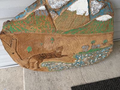 Hand-Carved & Painted Mountain Cat Wooden Wall Hanging Art Decor