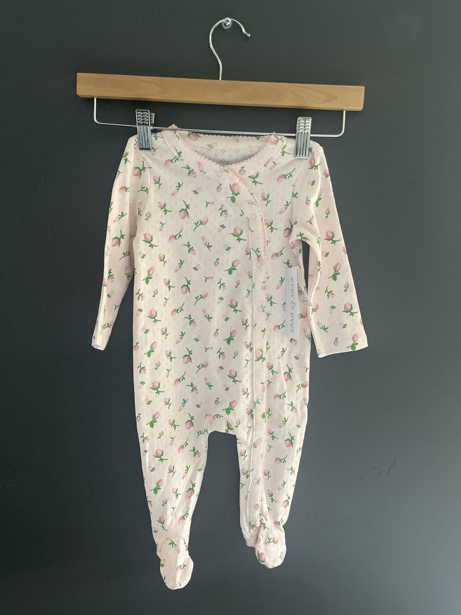 3 new Ever & Ever Baby Girl Floral Footie Romper & Beanie Set 9Mo