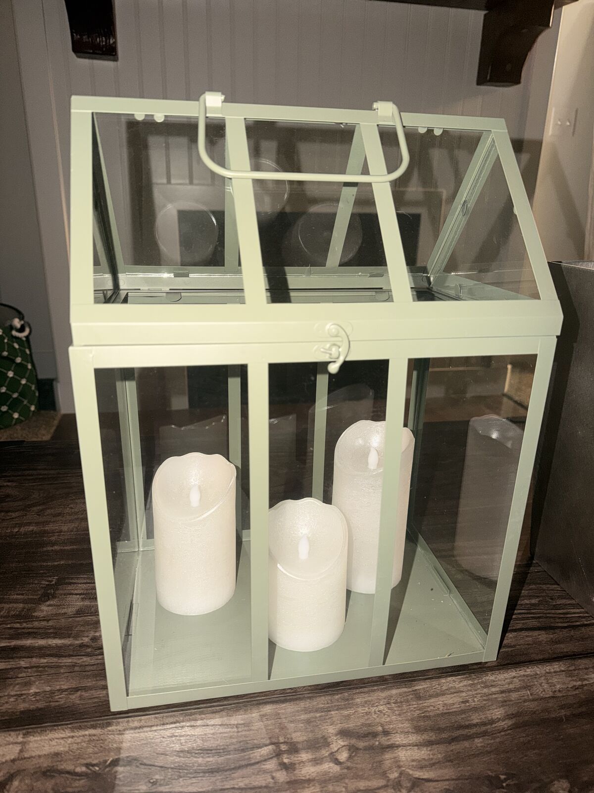 Decorative Farmhouse Lantern + LED Flameless Candles w Remote
