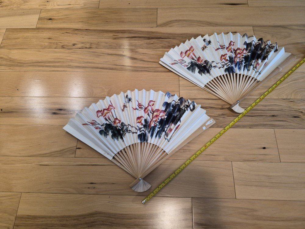 Vintage Asian Folding Fans - Set of 2 