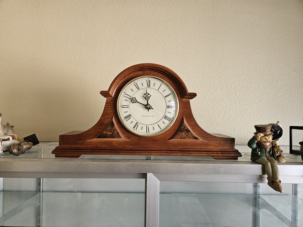 Westminster Chime Quartz Mantel Clock - Solid Wood, Fully Functional