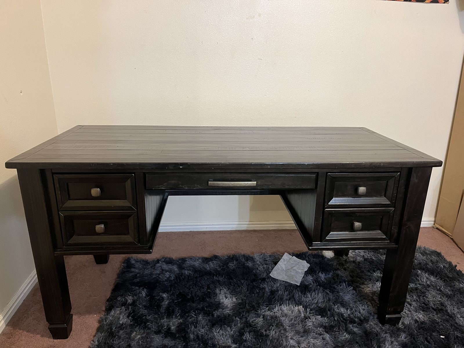 Dark Wood Executive Desk with 5 Drawers - Home Office Furniture