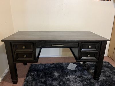 Dark Wood Executive Desk with 5 Drawers - Home Office Furniture