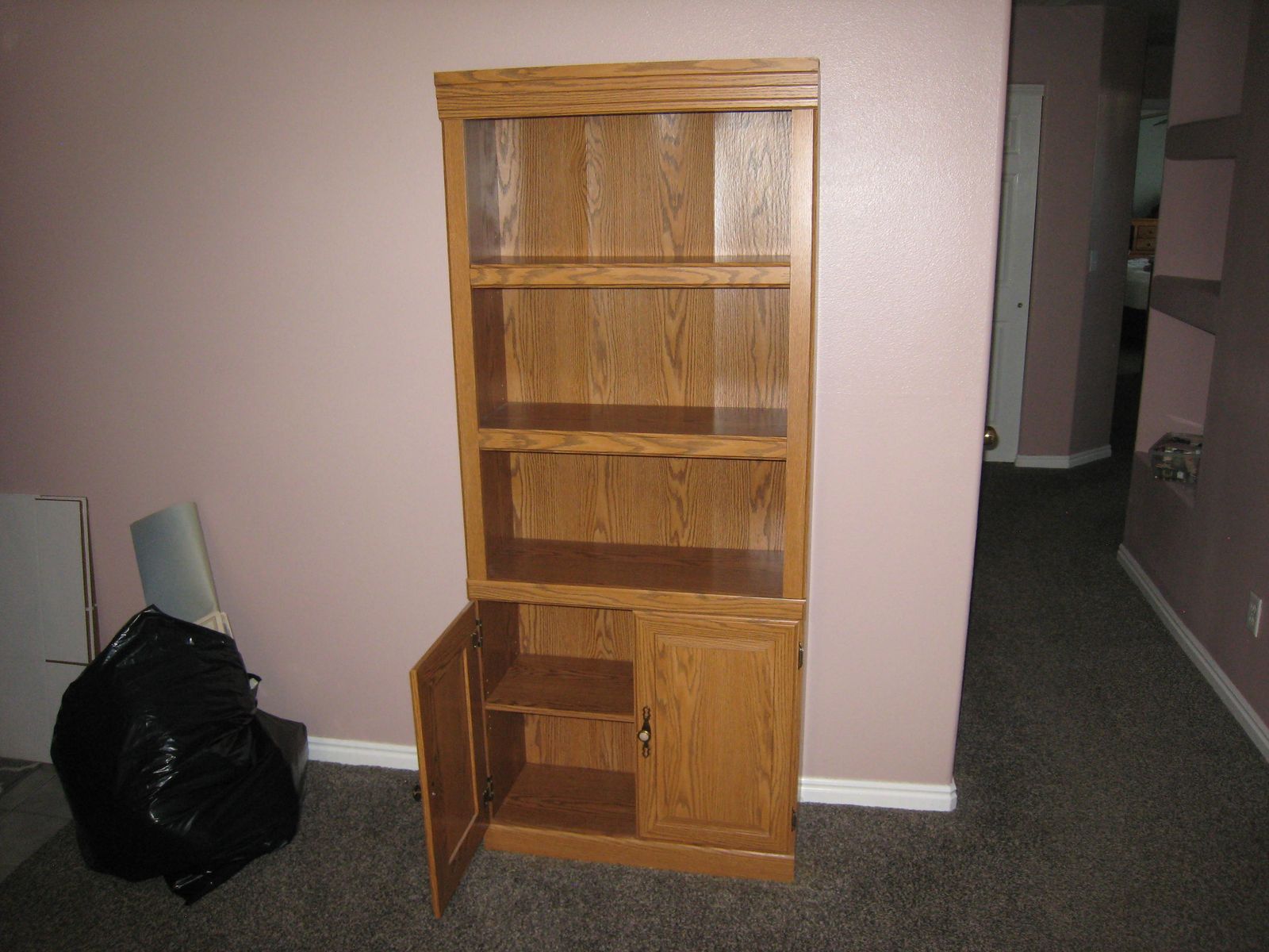 Wooden Bookcase with Lower Cabinet and Shelves