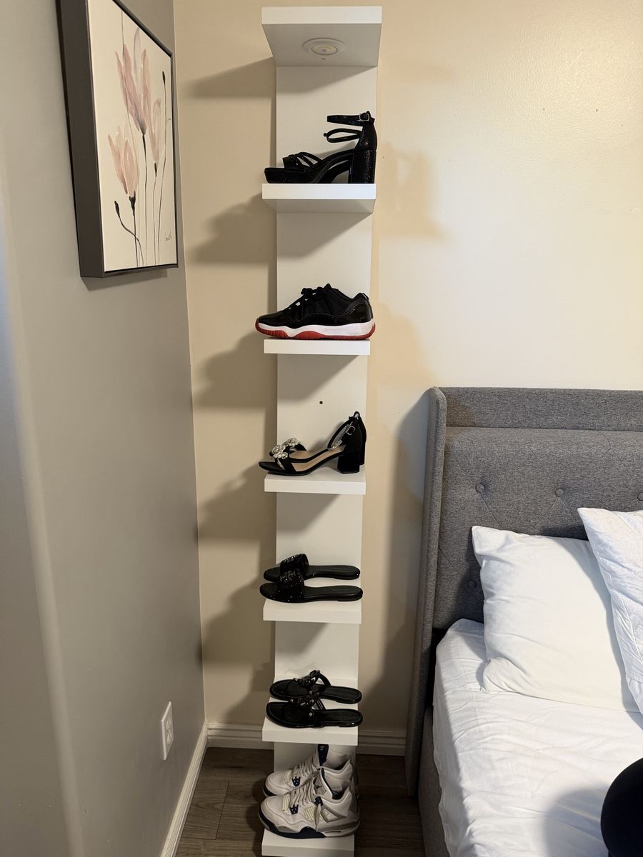 Vertical Wall-Mounted Storage Shelf with LED Lighting & Remote - White, Multi-Tier Floating Display