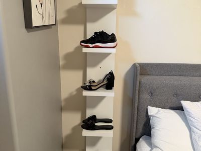 Vertical Wall-Mounted Storage Shelf with LED Lighting & Remote - White, Multi-Tier Floating Display